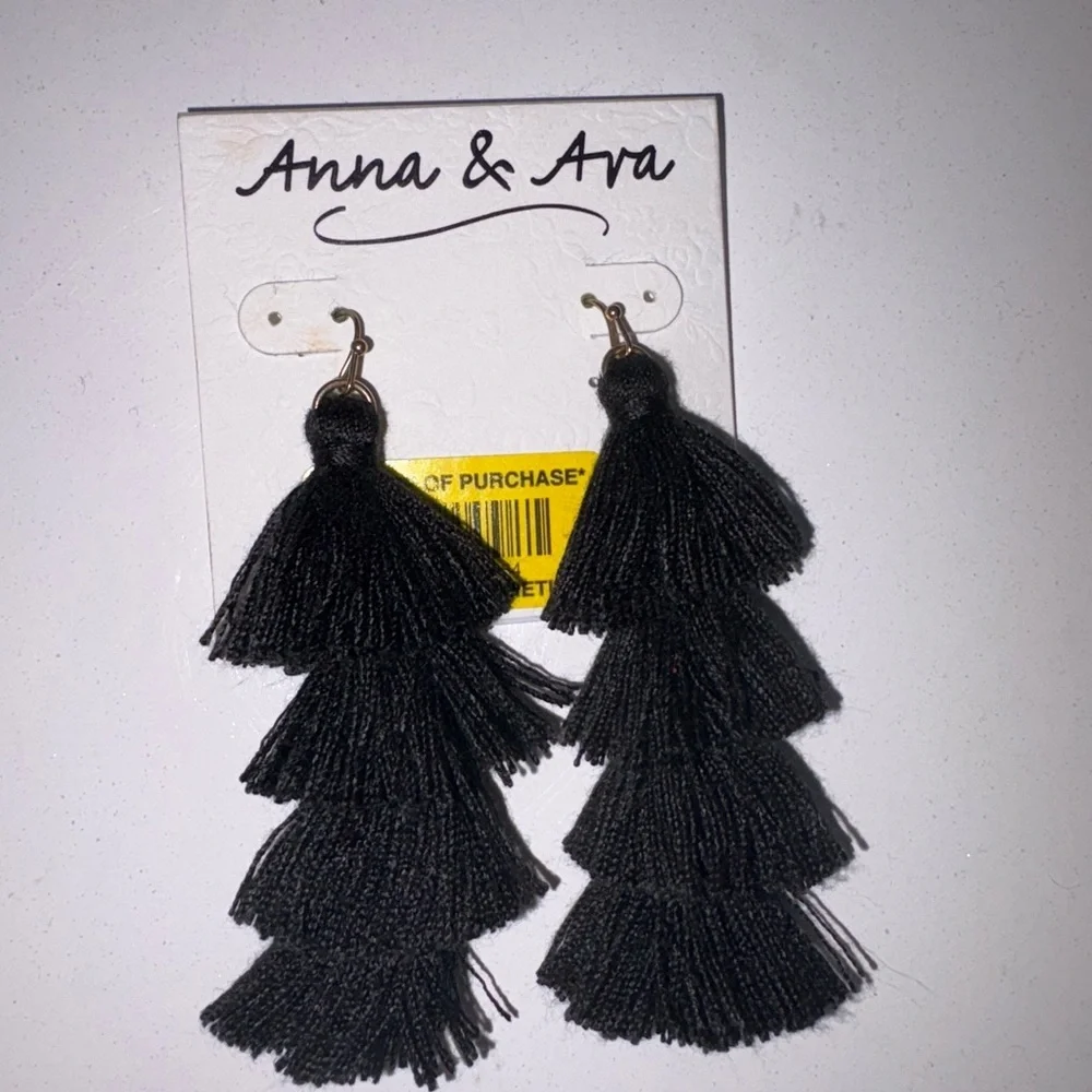 Anna & Ava Black Tiered Tassel Earrings NWT